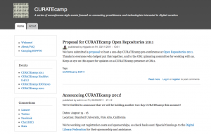Home page of CURATEcamp Screenshot of CURATEcamp home page